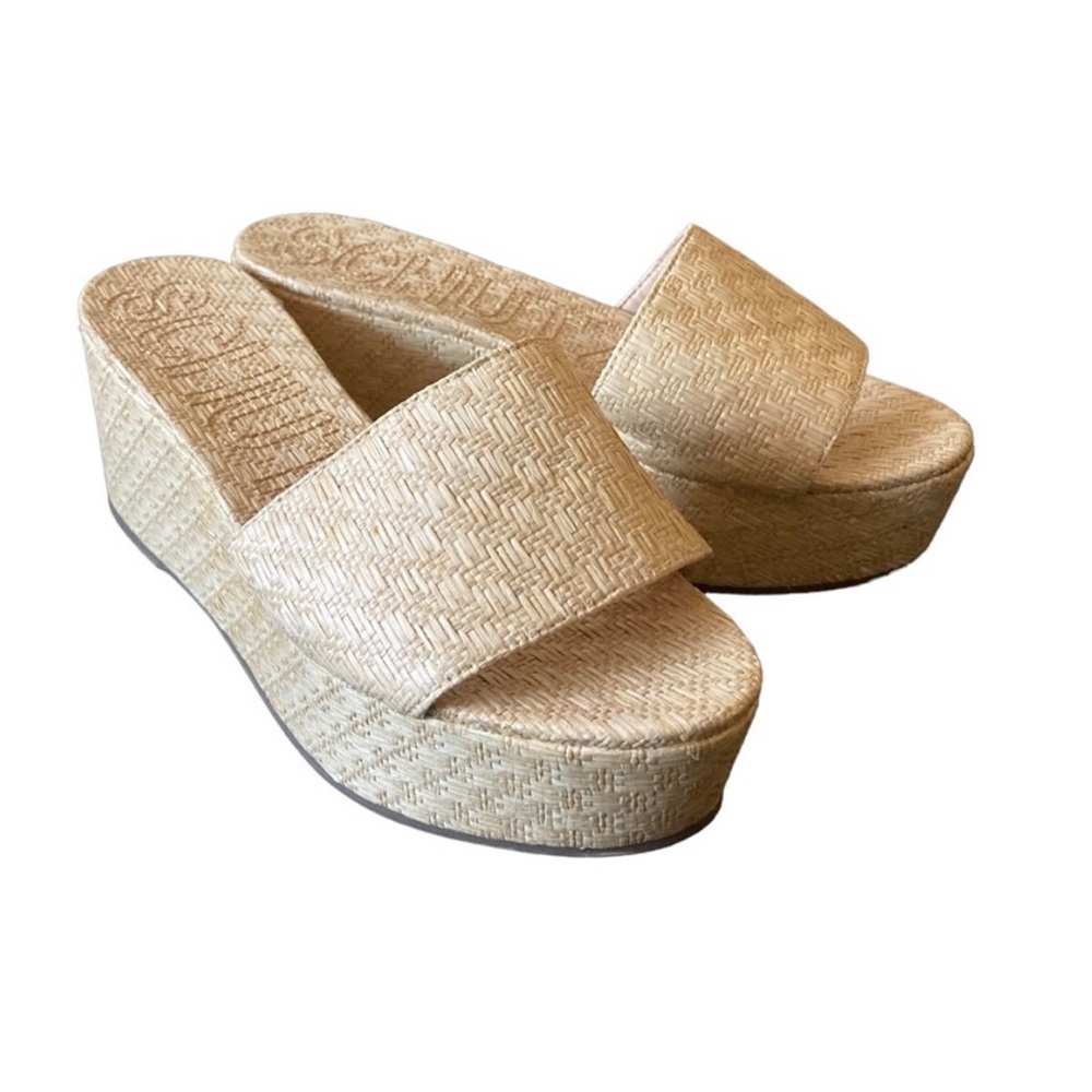 Schutz Nuania Platform Wedge Woven Raffia Sandals Size 9.5